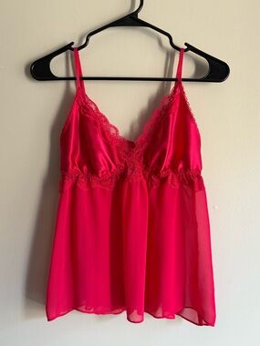 In Bloom by Jonquil Hot Pink Lace-Trim Sheer Babydoll Slip